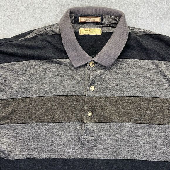 Guess Classic Sportswear Polo Men’s XL Gray Striped Casual Shirt - Picture 4 of 11